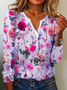 Blumenmuster Shirt V-Ausschnitt Langarm romantisch Noracora