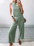 Lässig Unifarben Bluse mit Hose Zweiteiliges Set