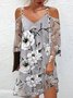 Chiffon Weit Lässig Blumenmuster V-Ausschnitt Kleid