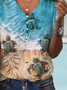 Lässig Meeresschildkröte Print Jersey V-Ausschnitt T-Shirt