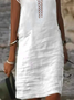 Weißes Baumwolle Kleid Hohl-Patchwork V-Ausschnitt Kurzarm Noracora