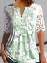Blumenmuster Shirt halbe Spitze Ärmel Jersey Noracora