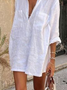 Unifarben Off-Shoulder-Ärmel Baumwolle Lässig Weit Kleid