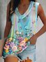 Lässig Blau Geblümt Tanktop Oberteile