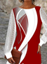 Farbblock Bluse Tüll Ärmel elegante Rundhals Noracoa