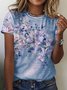 Geblümt T-Shirt Rundhals Lässig Jersey H-Line Noracora