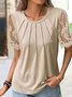Spitze-Patchwork Ärmel T-Shirt Elegant reine Farbe Lässig Noracora