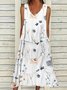 Blumen Print Tank-Kleid V-Ausschnitt Locker Maxikleid Lässig Urlaub&Täglich Noracora