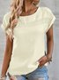 Spitze Hohl-Patchwork Bluse Rundhals Kurzarm reine Farbe Urlaub Noracora
