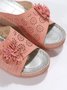 3D-Vision Blumen Pantoletten Retro Bohemien Keil Cut-Out Oberer höher Noracora