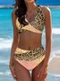 Urlaub V-Ausschnitt Print Leopard Bikini