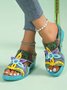 Retro Farbe Kontrast Ethnisch Stil Blume Hohl Keilsandalette