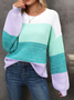 Damen Farbblock Langarm Bequem Lässig Pullover