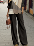 Damen Geometrisch Rundhals Langarm Bequem Lässig Tasche Patchwork Bluse mit Hose Zweiteiliges Set