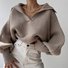 Damen Unifarben Langarm Bequem Einfach Pullover
