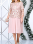 Spitze Stickerei Rundhals Weit Party Kleid