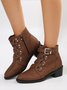 Retro Unifarben Rutschfest Reißverschluss Blockabsatz Klassische Stiefel Schnalle