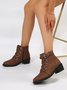 Retro Unifarben Rutschfest Reißverschluss Blockabsatz Klassische Stiefel Schnalle