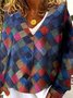 Damen Gestrickt Farbblock Langarm Bequem Lässig Geknöpft Strickjacke