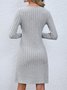 Damen Unifarben V-Ausschnitt Langarm Bequem Lässig Kurz Kleid