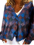 Damen Gestrickt Farbblock Langarm Bequem Lässig Geknöpft Strickjacke