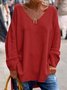 Unifarben Gestrickt Pullover mit V-Ausschnitt Bequem Lässig für Damen Noracora