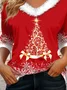 Lässig Weihnachten V-Ausschnitt Langarm T-Shirt