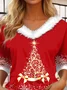 Lässig Weihnachten V-Ausschnitt Langarm T-Shirt