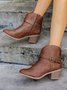 Retro Unifarben Rutschfest Reißverschluss Blockabsatz Cowboystiefel Schnalle