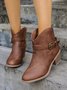 Retro Unifarben Rutschfest Reißverschluss Blockabsatz Cowboystiefel Schnalle