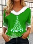 Lässig Weihnachten V-Ausschnitt Langarm T-Shirt