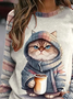 Lässig Rundhals Katze Sweatshirt