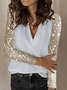 V-Ausschnitt Langarm Unifarben Glitzernd Regelmäßig Mikroelastizität Regelmäßige Passform Bluse für Damen