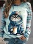 Lässig Rundhals Katze Sweatshirt