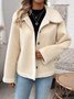 Damen Unifarben Schnalle Vlies Weit Teddy Jacke