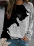 Lässig Rundhals Katze Sweatshirt