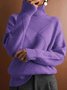 Damen Unifarben Langarm Bequem Lässig Pullover