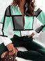 Hemdkragen Langarm Geometrisch Regelmäßig Weit Bluse für Damen