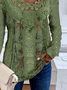 Rundhals Langarm zufällig Print Spitze Regelmäßig Weit Tunika Bluse für Damen
