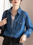 Hemdkragen Langarm Unifarben Regelmäßig Weit Bluse für Damen