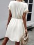 Damen Unifarben V-Ausschnitt Kurzarm Bequem Lässig Spitze Kurz Kleid