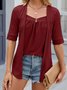 Karree-Ausschnitt Kurzarm Unifarben Regelmäßig Mikroelastizität Weit Bluse für Damen