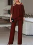 Damen Unifarben Carmen Halbarm Bequem Lässig Bluse mit Hose Zweiteiliges Set