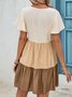 Damen Farbblock V-Ausschnitt Kurzarm Bequem Lässig Kurz Kleid