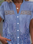 Hemdkragen Kurzarm Ethnisch Muster Spitze Regelmäßig Weit Bluse für Damen