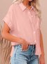 Hemdkragen Kurzarm Unifarben Regelmäßig Weit Bluse für Damen