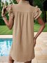 Damen Unifarben V-Ausschnitt Kurzarm Bequem Lässig Kurz Kleid