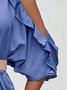 Damen Unifarben V-Ausschnitt Halbarm Bequem Lässig Midikleid