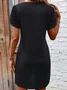 Damen Unifarben V-Ausschnitt Kurzarm Bequem Lässig Kurz Kleid