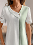 V-Ausschnitt Kurzarm Farbblock Spitze Regelmäßig Weit Bluse für Damen